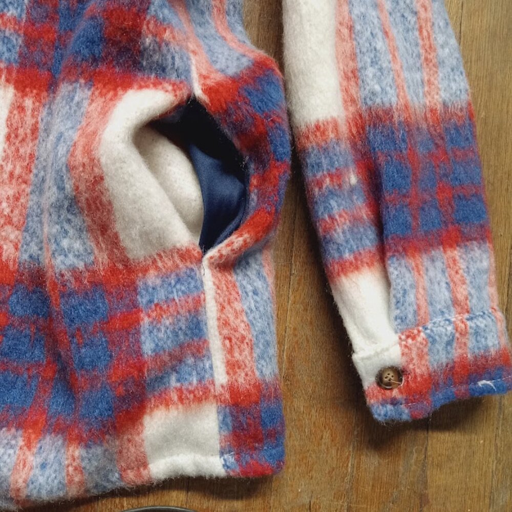 Small button down wool blend plaid shacket front … - image 10